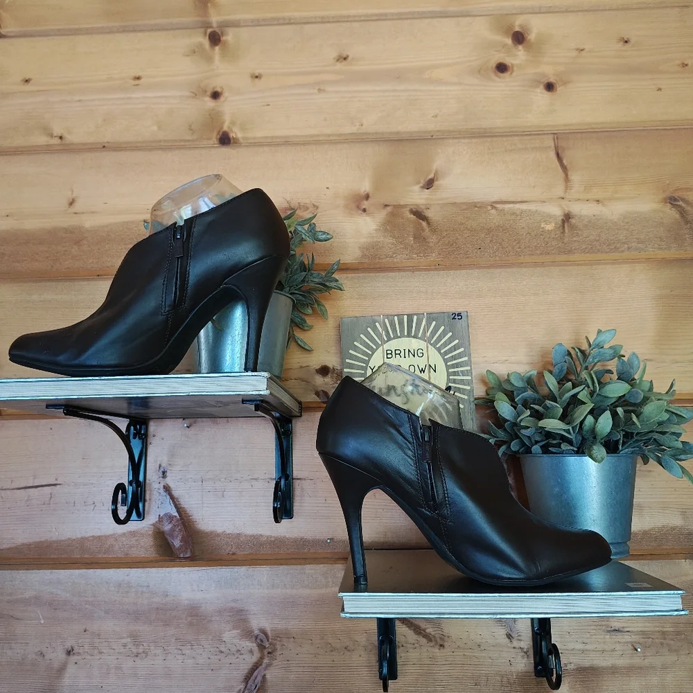 Colin Stuart Dark Brown Leather Stiletto Heeled Shoes Ankle Booties Pumps Sz 10B